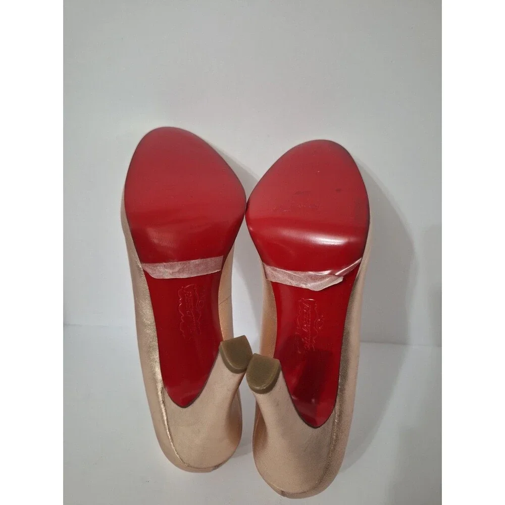 Oh! Deer! Vintage Leather Peep Toe Heels Women Sz 10 M Gold Platform Red Bottoms